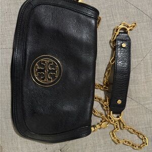 Tory Burch Black Leather Bag with Gold Accents